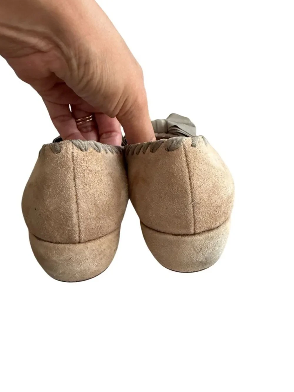 AMALFI Beige Bow Suede Wedges Size 6.5 Womens